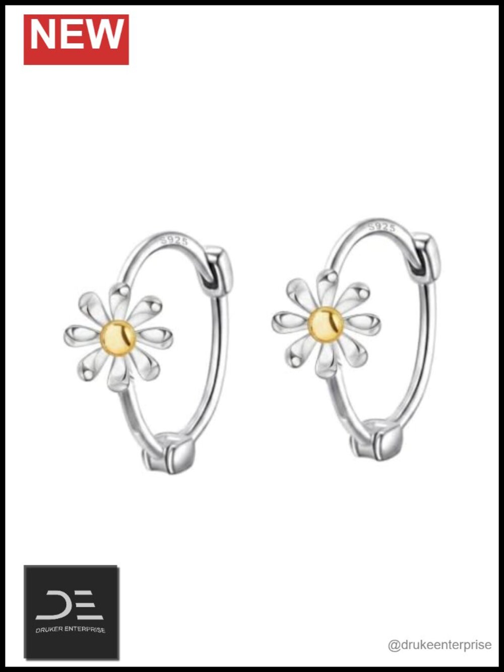 Sterling Silver Daisy Drop Dangle Earrings Huggie Hoop Flower Jewelry Gift